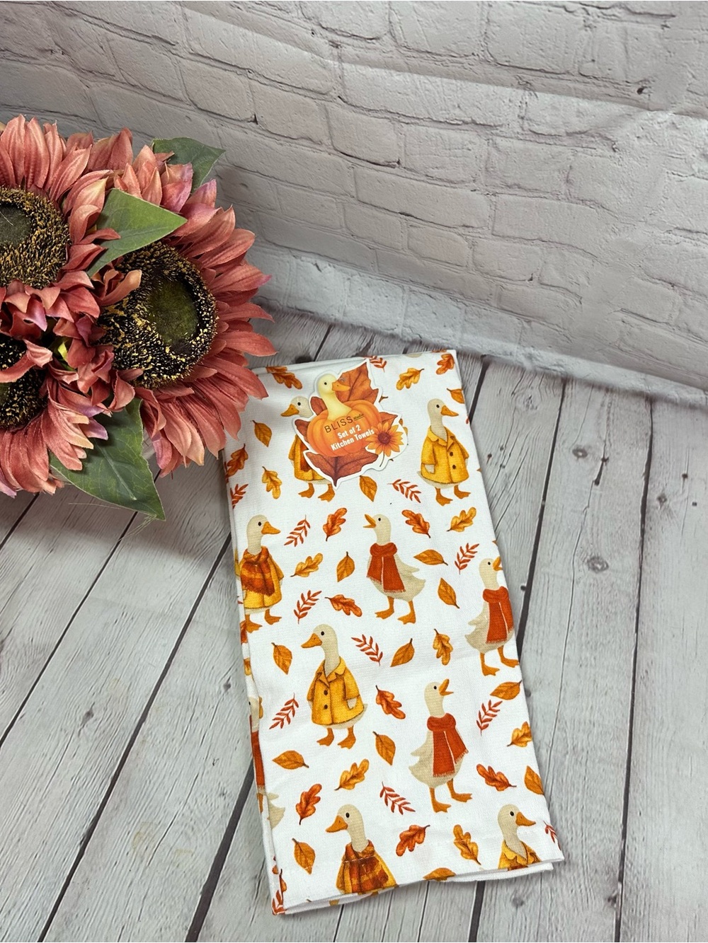 NWT Bliss Autumn Goose cotton kitchen Towel fall theme farmhouse country cottage